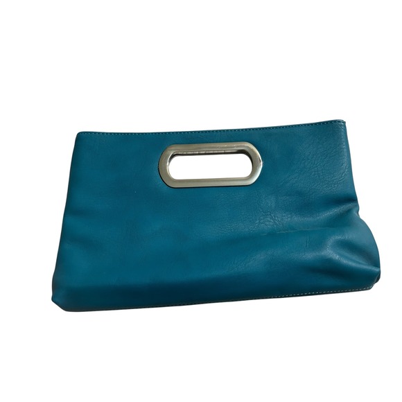 Charming Charlie Clutch Evening Bag Teal Blue Silver Metal Handle Purse nwt - Picture 1 of 3